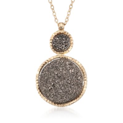 Italian Silver Drusy Necklace in 14kt Yellow Gold. 18" &mdash; Alt Image 1