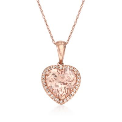 3.10 Carat Morganite Heart Necklace With Diamonds in 14kt Rose Gold. 18" &mdash; Alt Image 1