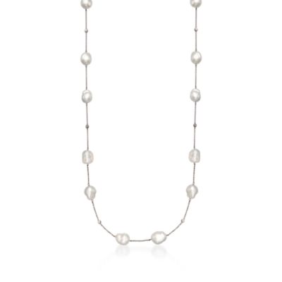 Mikimoto 11-13mm South Sea Pearl and .21 ct. t.w. Diamond Station Chain Necklace in 18kt White Gold. 36.5" &mdash; Alt Image 1