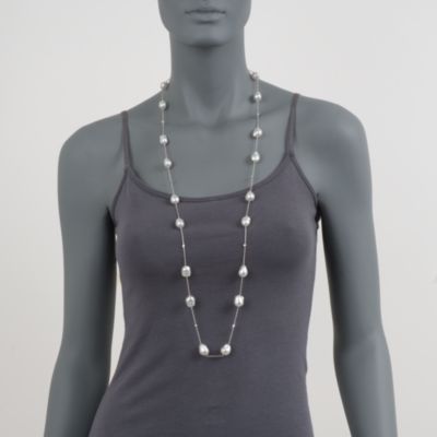 Mikimoto 11-13mm South Sea Pearl and .21 ct. t.w. Diamond Station Chain Necklace in 18kt White Gold. 36.5" &mdash; Alt Image 2