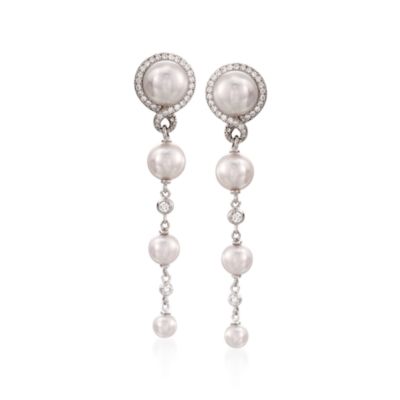 Mikimoto 4-7mm Akoya Pearl and .29 ct. t.w. Diamond Drop Earrings in 18kt White Gold &mdash; Alt Image 1