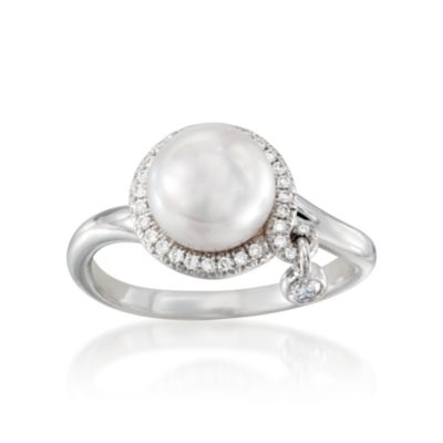 Mikimoto 8mm Akoya Pearl Ring With Diamonds in 18kt White Gold. Size 7 &mdash; Alt Image 1