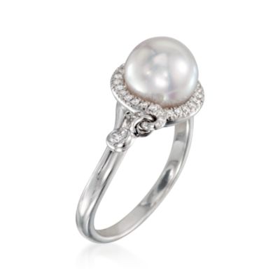 Mikimoto 8mm Akoya Pearl Ring With Diamonds in 18kt White Gold. Size 7 &mdash; Alt Image 3