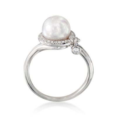 Mikimoto 8mm Akoya Pearl Ring With Diamonds in 18kt White Gold. Size 7 &mdash; Alt Image 4