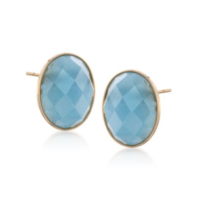 Milky Aquamarine Bezel-Set Earrings in 14kt Yellow Gold &mdash; Alt Image 1