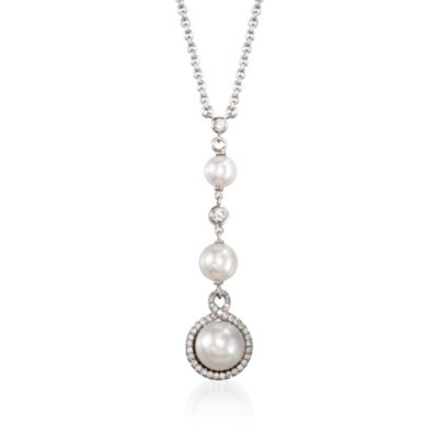 Mikimoto 5-8mm Akoya Pearl and .17 ct. t.w. Diamond Pendant Necklace in 18kt White Gold. 18" &mdash; Alt Image 1