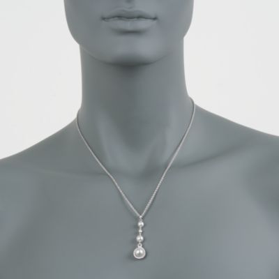 Mikimoto 5-8mm Akoya Pearl and .17 ct. t.w. Diamond Pendant Necklace in 18kt White Gold. 18" &mdash; Alt Image 2