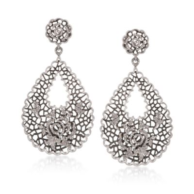 1.00 ct. t.w. Diamond Floral Teardrop Earrings in Sterling Silver &mdash; Alt Image 1