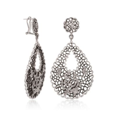 1.00 ct. t.w. Diamond Floral Teardrop Earrings in Sterling Silver &mdash; Alt Image 3