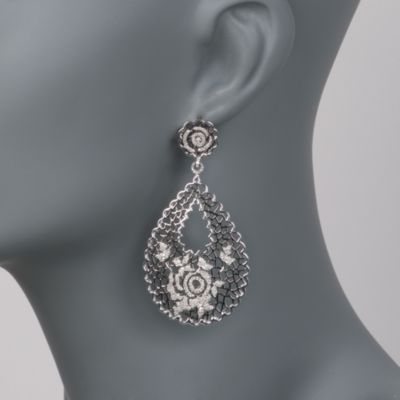 1.00 ct. t.w. Diamond Floral Teardrop Earrings in Sterling Silver &mdash; Alt Image 2