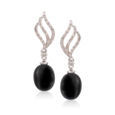 Black Agate and .10 ct. t.w. Diamond Earrings in Sterling Silver &mdash; Alt Image 1