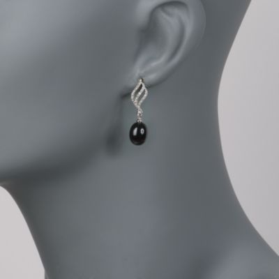 Black Agate and .10 ct. t.w. Diamond Earrings in Sterling Silver &mdash; Alt Image 2