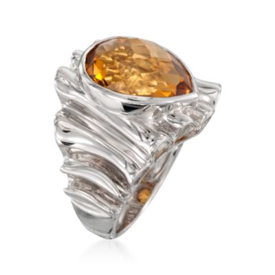 8.00 Carat Champagne Quartz Ribbed Saddle Ring in Sterling Silver &mdash; Alt Image 3