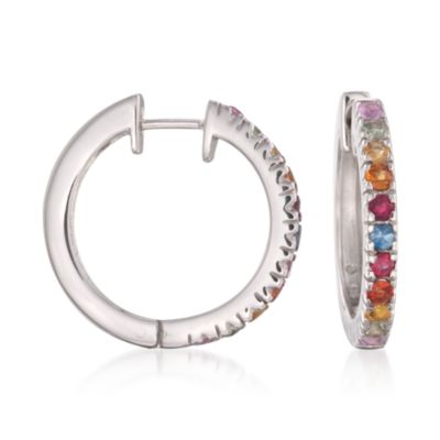 1.10 ct.t.w. Multicolored Sapphire Hoop Earrings in Sterling Silver &mdash; Alt Image 1