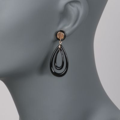 Black Agate Teardrop Earrings in 14kt Yellow Gold &mdash; Alt Image 2