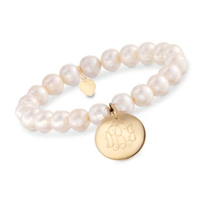 8-9mm Pearl Monogram Bracelet in 14kt Yellow Gold &mdash; Alt Image 1