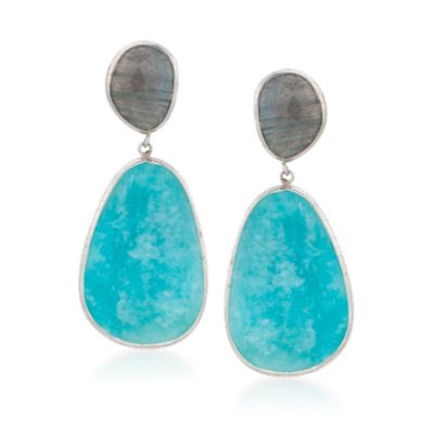 Labradorite and Blue Amazonite Slice Earrings in Sterling Silver &mdash; Alt Image 1