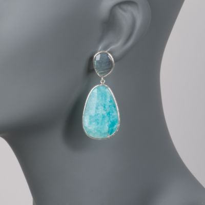 Labradorite and Blue Amazonite Slice Earrings in Sterling Silver &mdash; Alt Image 2
