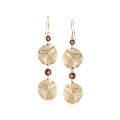1.50 ct. t.w. Garnet Hammered Disc Earrings in 14kt Yellow Gold &mdash; Alt Image 1