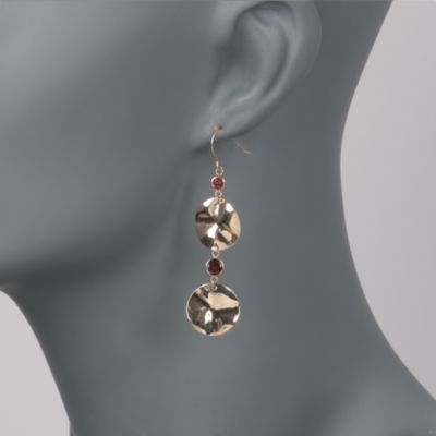 1.50 ct. t.w. Garnet Hammered Disc Earrings in 14kt Yellow Gold &mdash; Alt Image 2