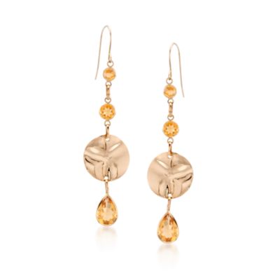 3.90 ct. t.w. Citrine Hammered Disc Earrings in 14kt Yellow Gold &mdash; Alt Image 1