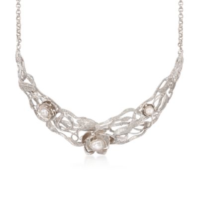 Pearl Floral and Vine Necklace in Sterling Silver &mdash; Alt Image 1