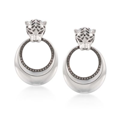 .10 ct. t.w. Diamond Panther Doorknocker Earrings in Sterling Silver &mdash; Alt Image 1