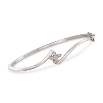 Sterling Silver Twist Bangle Bracelet With Diamond Accent. 7" &mdash; Alt Image 1
