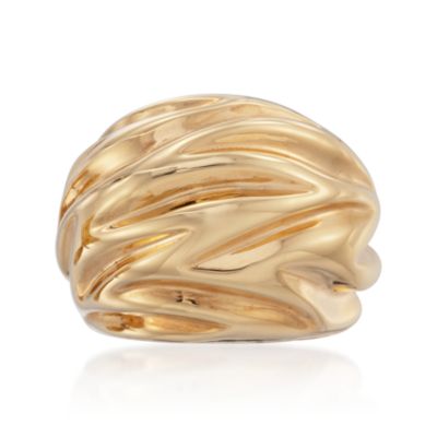 Italian 14kt Yellow Gold Rippled Dome Ring &mdash; Alt Image 1