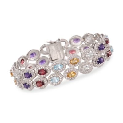 Double-Row 12.90 ct. t.w. Multi-Gem Bracelet in Sterling Silver. 7.5" &mdash; Alt Image 1