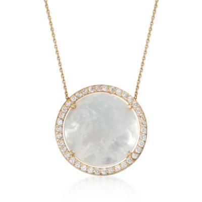Mother-Of-Pearl and .35 ct. t.w. CZ Necklace in 14kt Yellow Gold &mdash; Alt Image 1