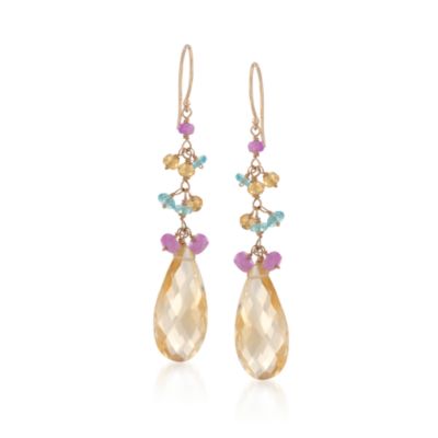16.70 ct. t.w. Multi-Gem Drop Earrings in 14kt Yellow Gold &mdash; Alt Image 1
