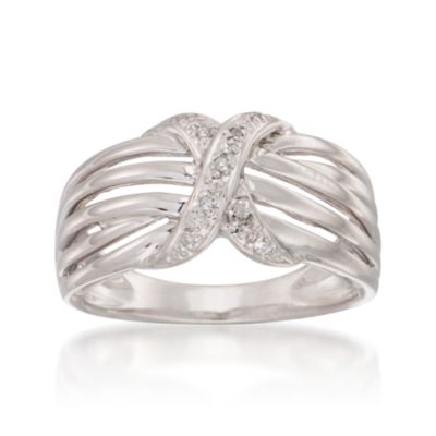 Diamond Accented X Ring in Sterling Silver &mdash; Alt Image 1