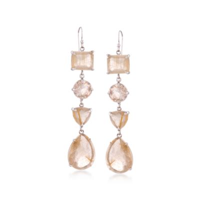 Multi-Shaped Rutilated Quartz Linear Drop Earrings in Sterling Silver &mdash; Alt Image 1