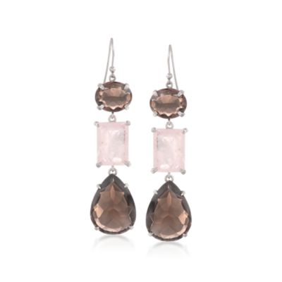 35.75 ct. t.w. Smoky Quartz and Morganite Drop Earrings in Sterling Silver &mdash; Alt Image 1