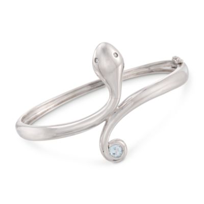 .45 Carat Aquamarine Snake Bangle Bracelet in Sterling Silver &mdash; Alt Image 1