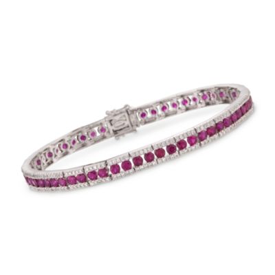 5.35 ct. t.w. Ruby and 1.50 ct. t.w. Diamond Line Bracelet in 18kt White Gold. 7" &mdash; Alt Image 1