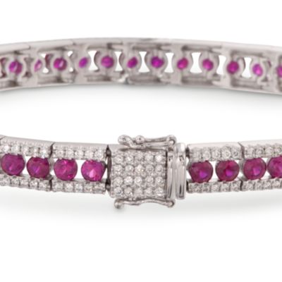 5.35 ct. t.w. Ruby and 1.50 ct. t.w. Diamond Line Bracelet in 18kt White Gold. 7" &mdash; Alt Image 3