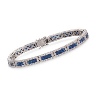 5.00 ct. t.w. Sapphire and 2.70 ct. t.w. Diamond Bar Link Bracelet in 18kt White Gold. 7" &mdash; Alt Image 1