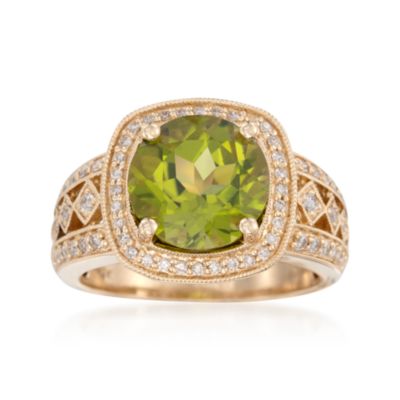 4.00 Carat Peridot and .30 ct. t.w. Diamond Ring in 14kt Yellow Gold &mdash; Alt Image 1