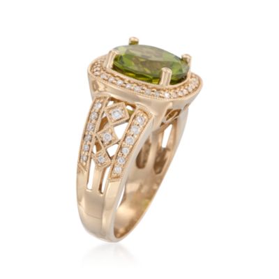4.00 Carat Peridot and .30 ct. t.w. Diamond Ring in 14kt Yellow Gold &mdash; Alt Image 3