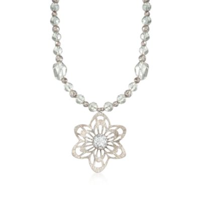 Rock Crystal and 10.00 Carat CZ Floral Statement Necklace in Sterling Silver &mdash; Alt Image 1