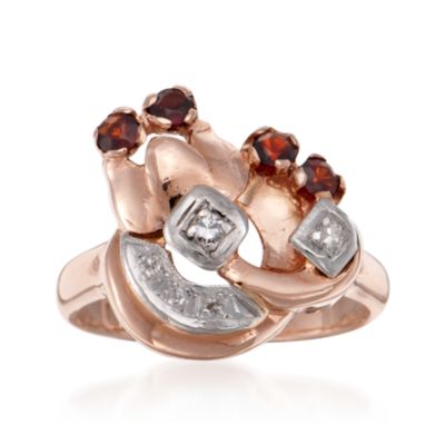 C. 1980 Vintage Garnet and  Diamond Ring in 14kt Rose Gold. Size 5 &mdash; Alt Image 1