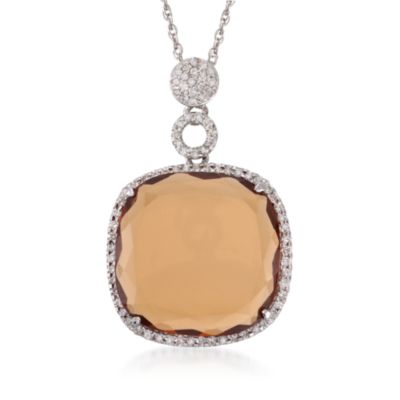 15.00 Carat Citrine and .77 ct. t.w. Diamond Necklace in 14kt White Gold. 18" &mdash; Alt Image 1