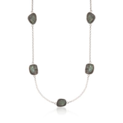 Gray Labradorite Station Necklace in Sterling Silver. 16" &mdash; Alt Image 1