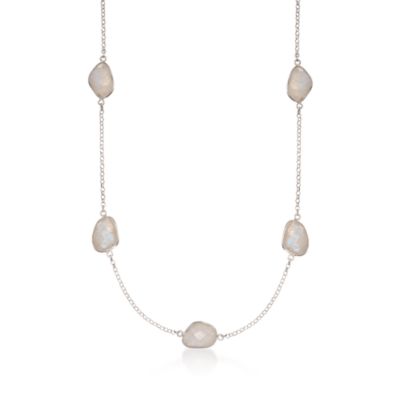 Moonstone Station Necklace in Sterling Silver. 16" &mdash; Alt Image 1