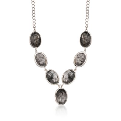 Black Tourmalinated Quartz Y-Necklace in Sterling Silver. 16" &mdash; Alt Image 1