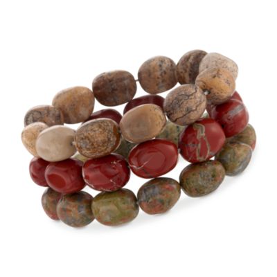 Set of Three Jasper and Unakite Bead Bracelets &mdash; Alt Image 1