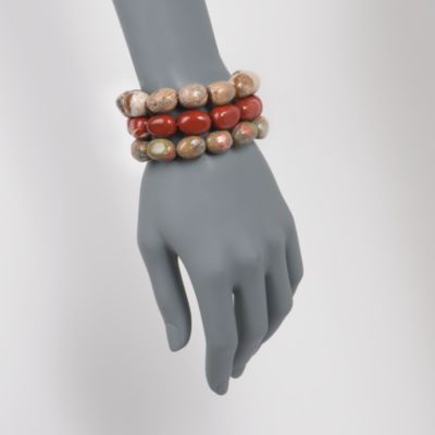 Set of Three Jasper and Unakite Bead Bracelets &mdash; Alt Image 2