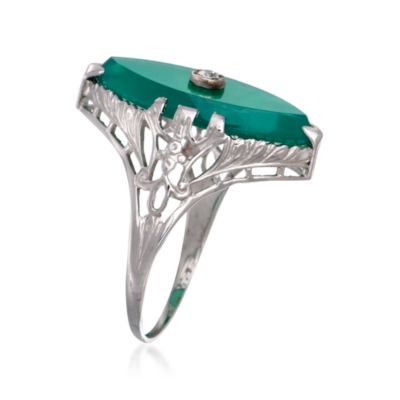 C. 1990 Vintage Green Chalcedony Ring With Diamond in 14kt White Gold. Size 6.5 &mdash; Alt Image 3